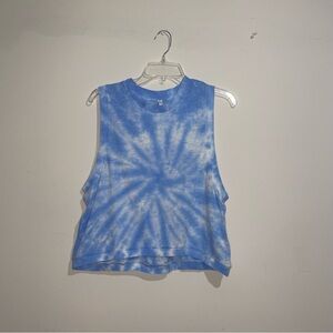 Free People Movement Sky Blue And White Spiral Tie Dye Crop Tank Top XS NWT